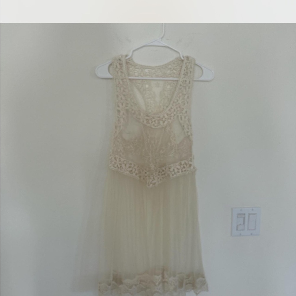 cream color sheer lace embroidery dress